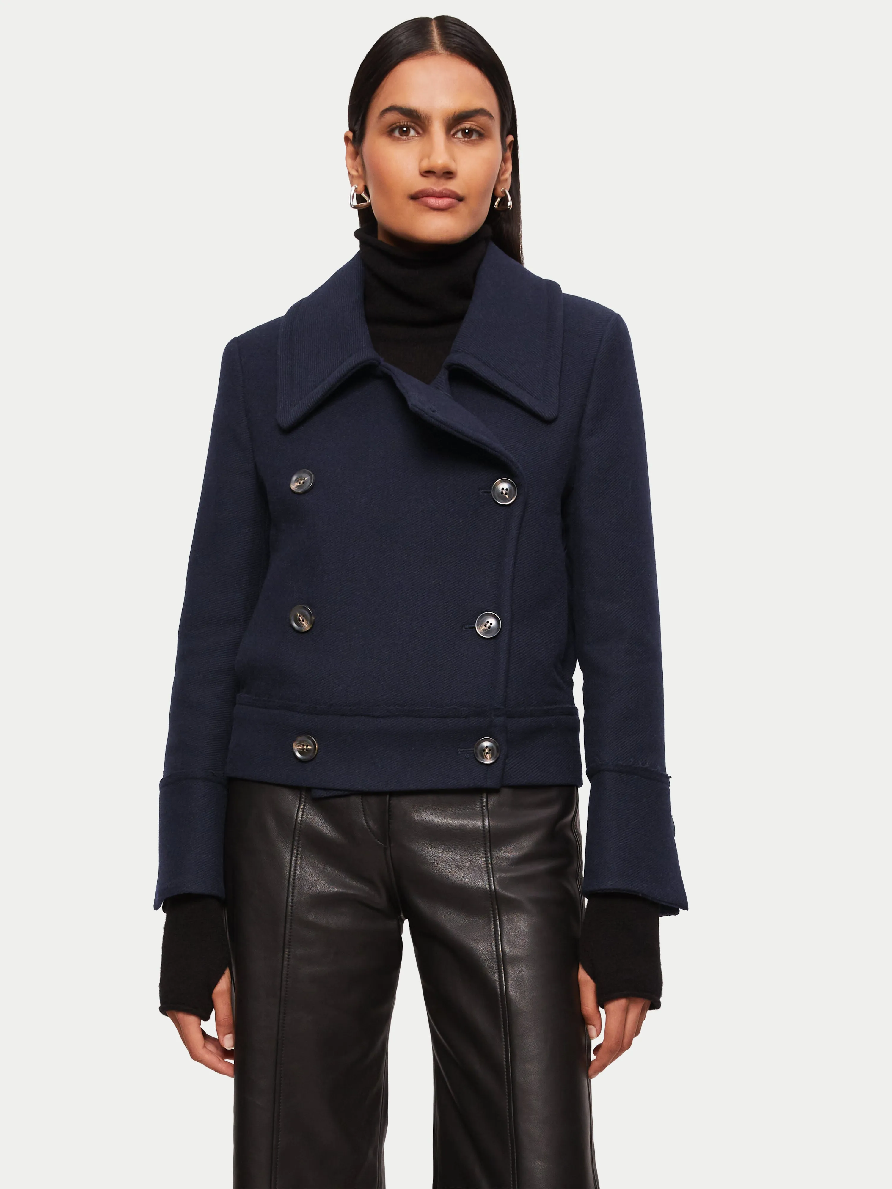 Modern Twill Pea Coat | Navy