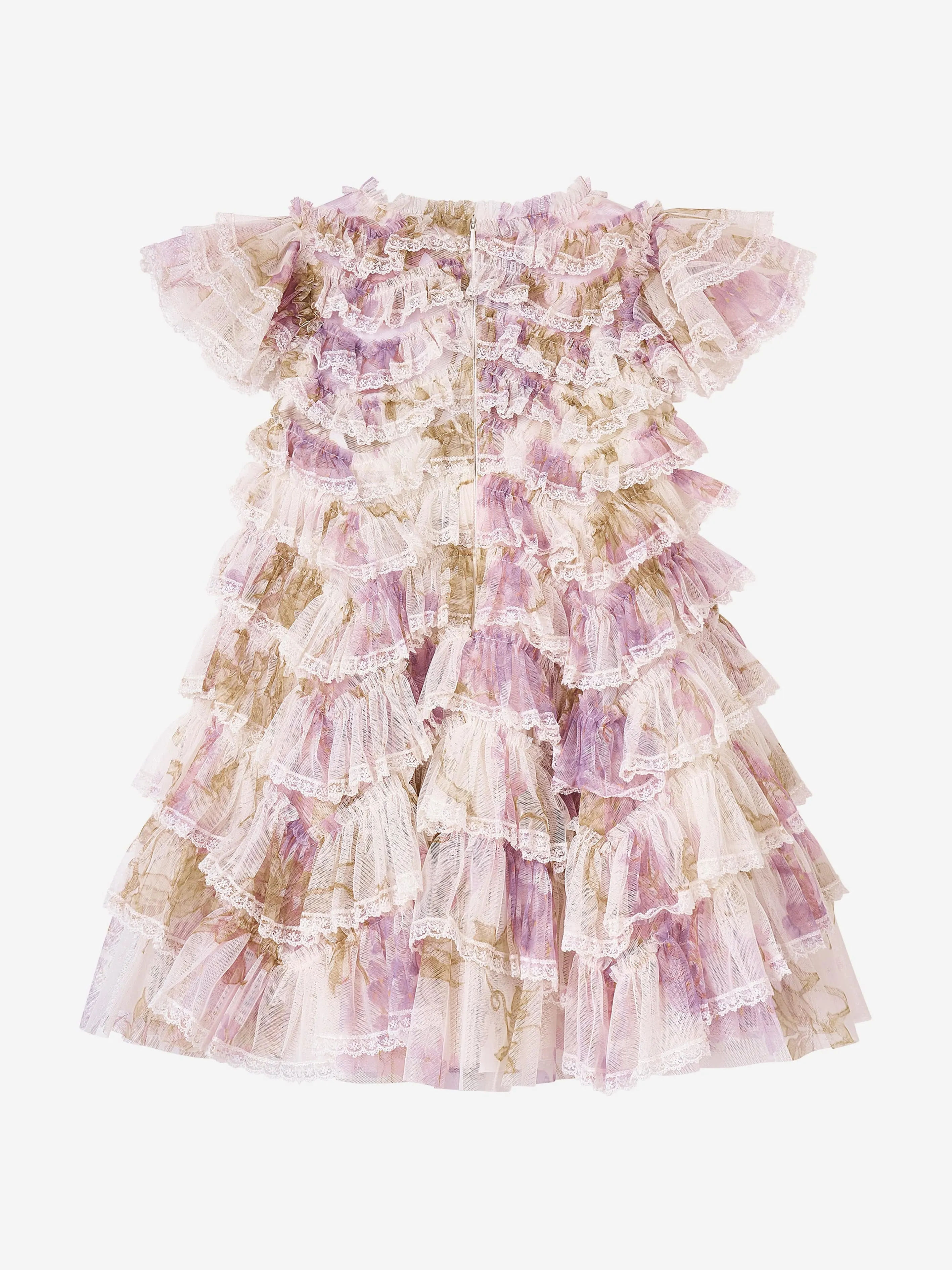 Needle & Thread Girls Wisteria Ruffle Lace Dress in White