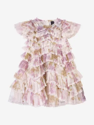 Needle & Thread Girls Wisteria Ruffle Lace Dress in White