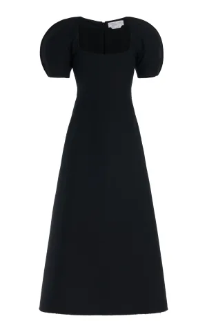 Niahm Midi Dress in Black Wool Silk Cady