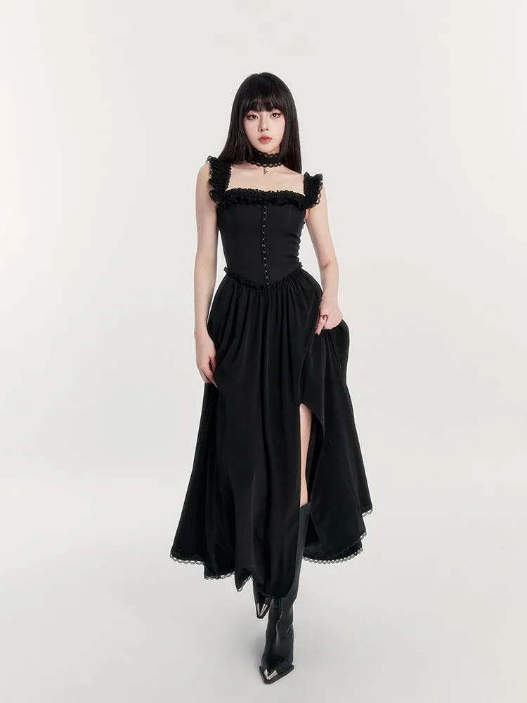 Off-Shoulder Gothic Dress with Lace Trim