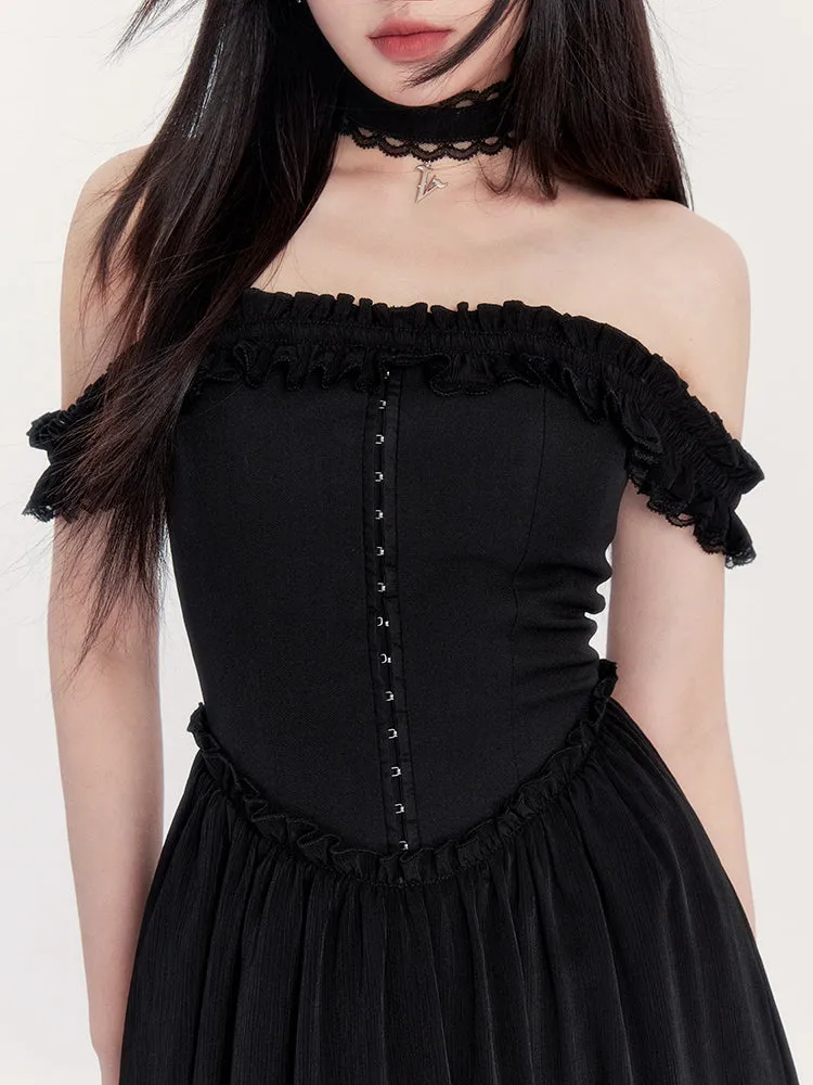 Off-Shoulder Gothic Dress with Lace Trim