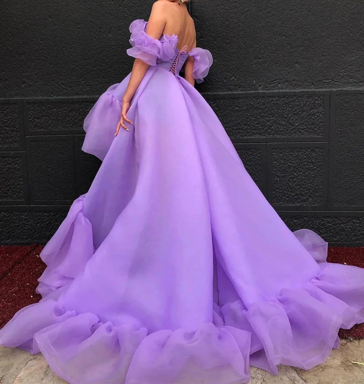 Off the Shoulder Lavender High Low Quinceanera Dresses