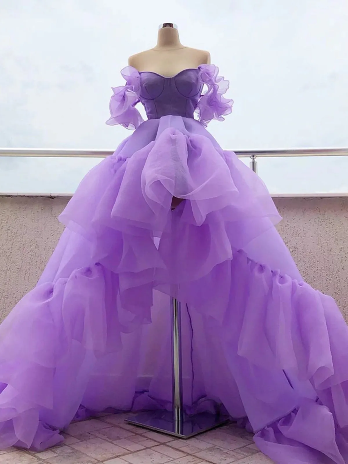 Off the Shoulder Lavender High Low Quinceanera Dresses