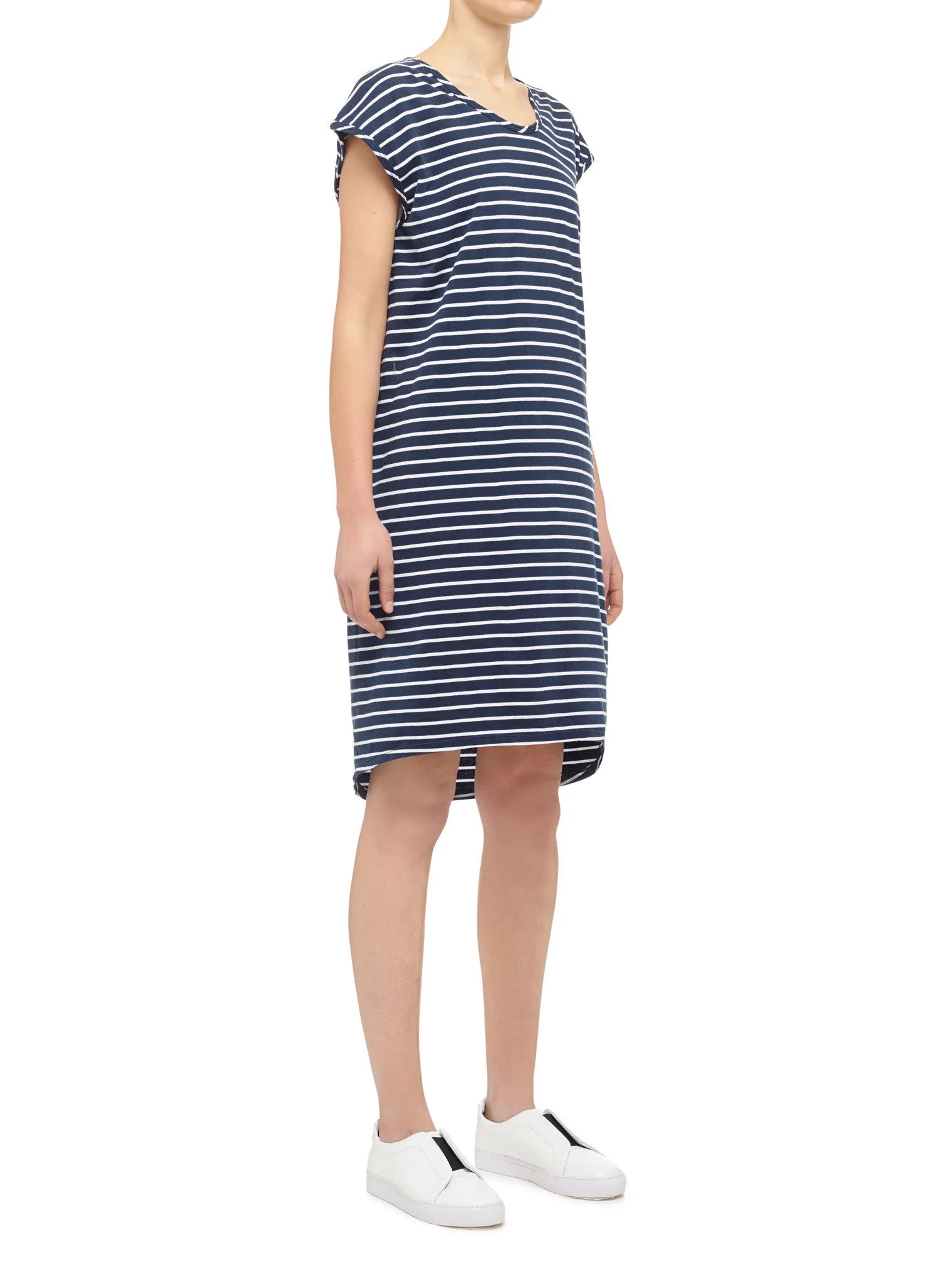 Organic Drape Dress - Navy/White