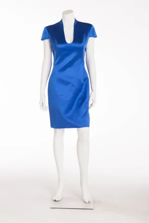 Original Alexander McQueen - Short Sleeve Silk Electric Blue Dress - IT 42