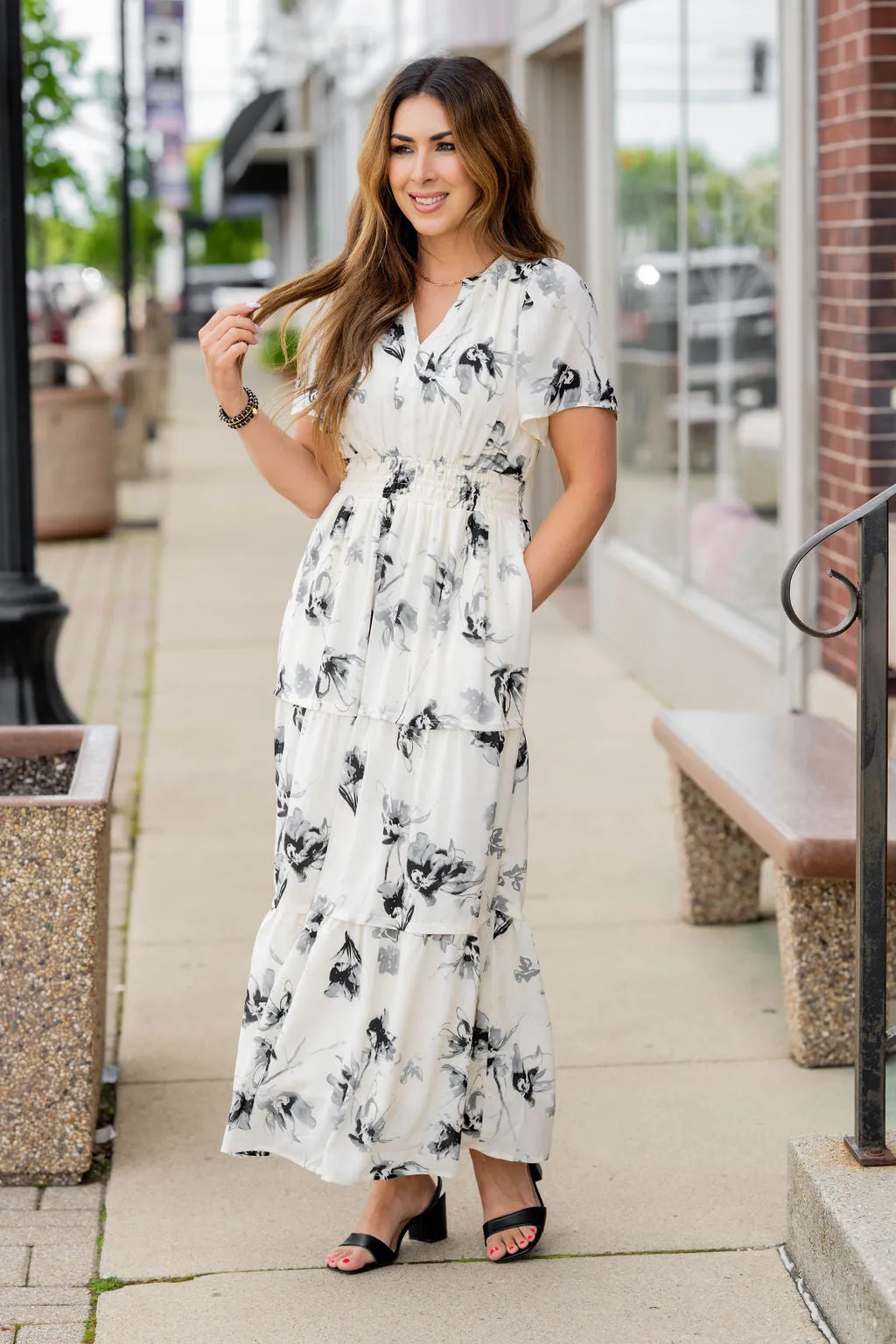 Painted Floral Tiered Maxi Dress