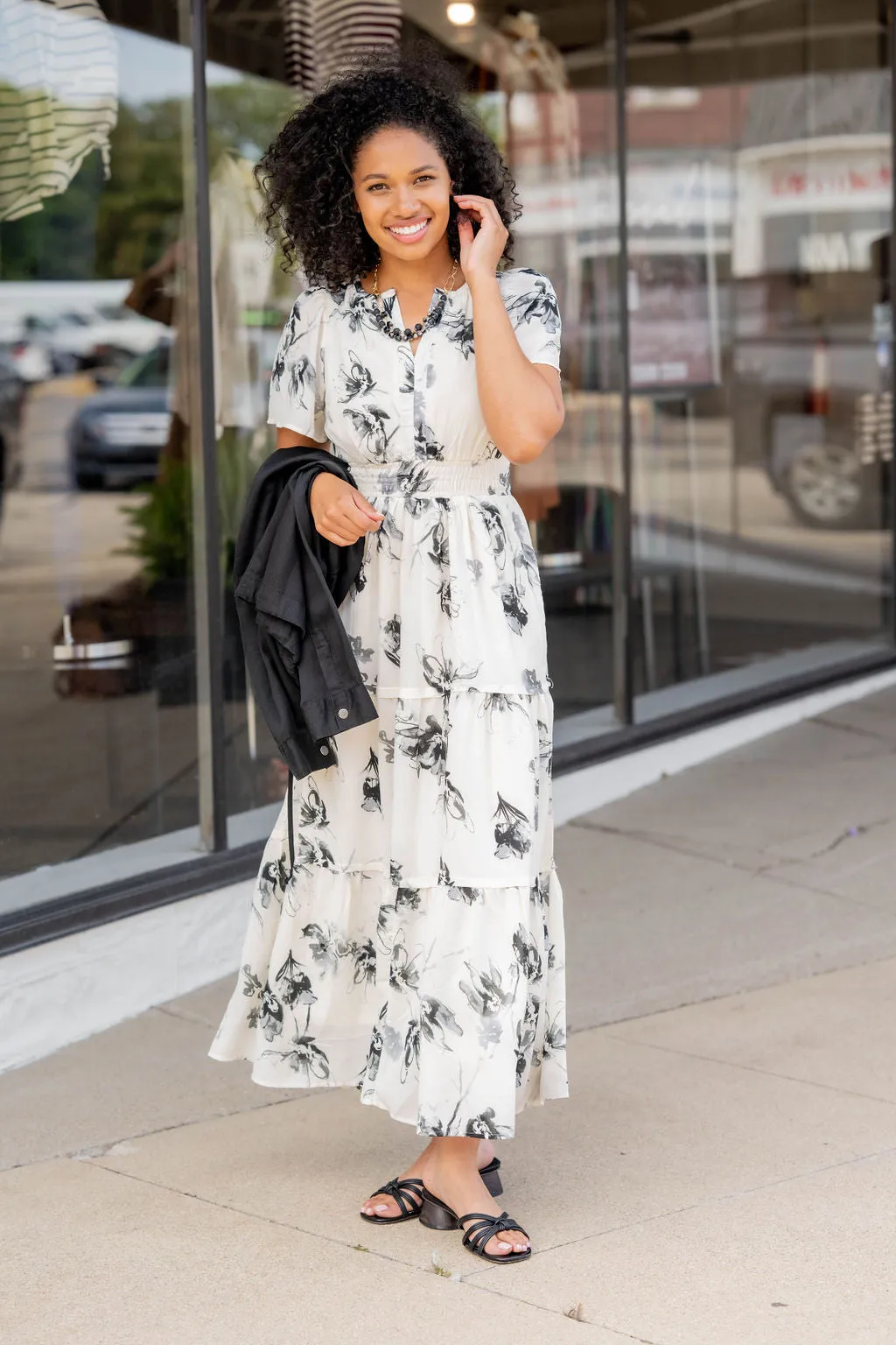 Painted Floral Tiered Maxi Dress