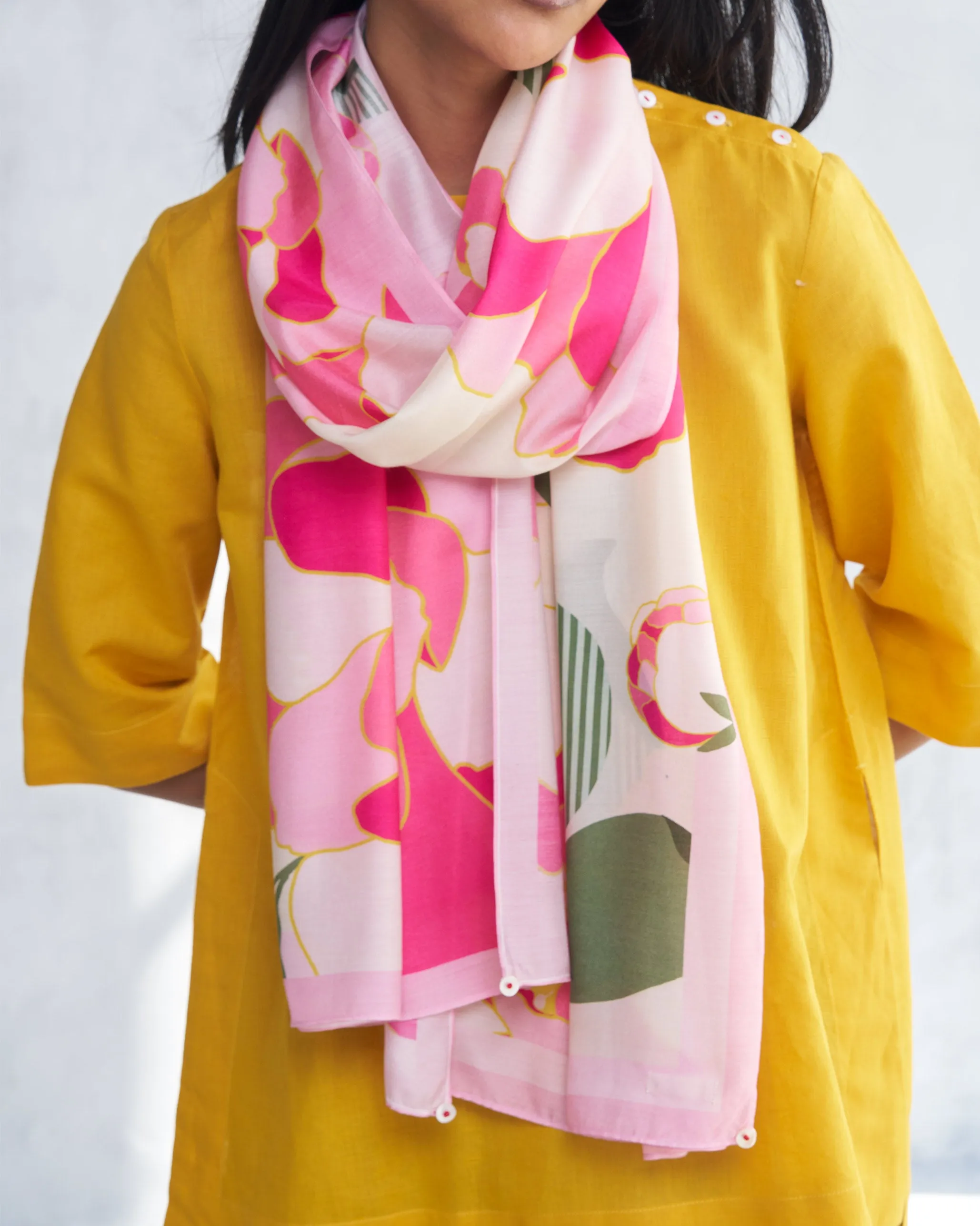 Peony Flair Scarf- Pink & Ivory