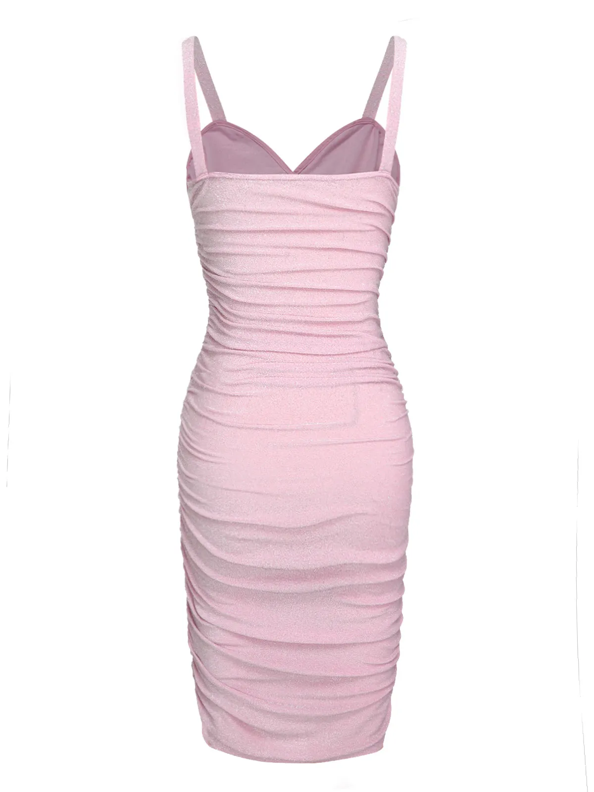 Pink 1960s Solid Glitter Pleated Strap Dress