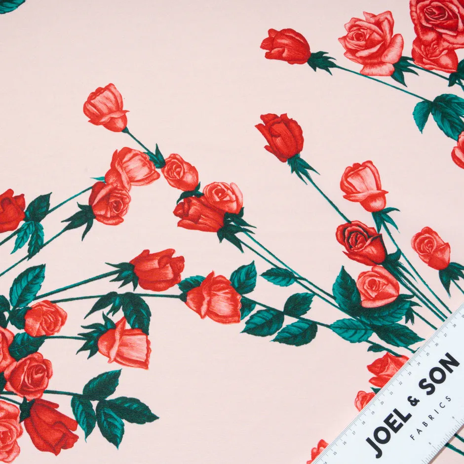 Red Rose Printed Baby Pink Silk Grosgrain Faille