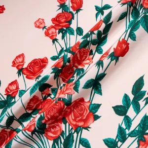 Red Rose Printed Baby Pink Silk Grosgrain Faille