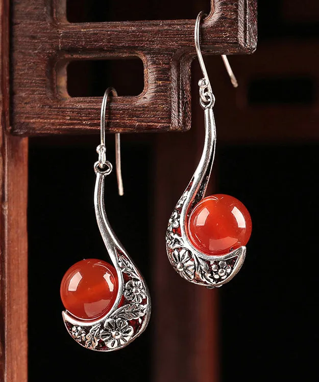 Retro Red Copper Agate Drop Earrings