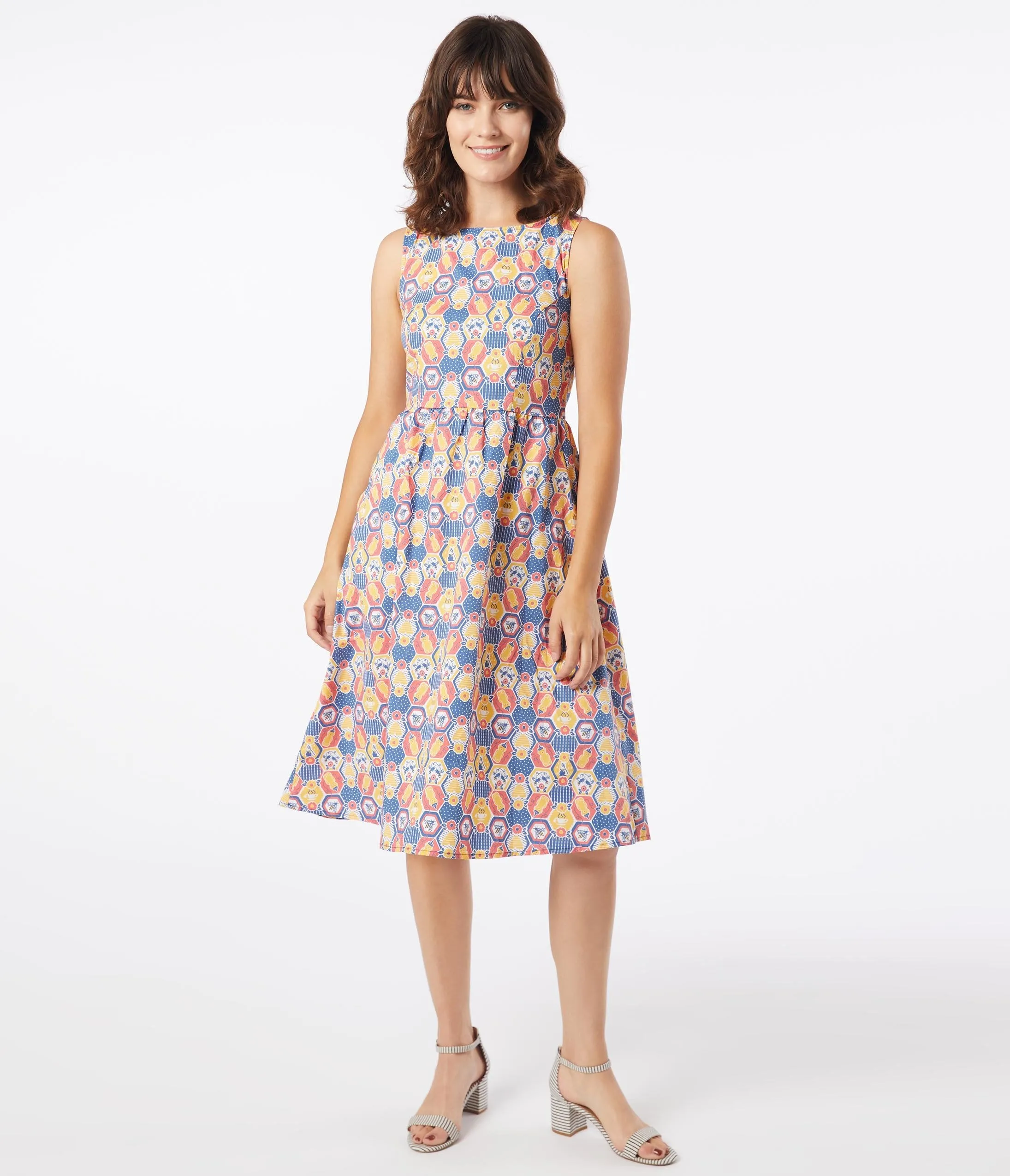 Retro Style Honey Bear & Bees Print Fit & Flare Dress