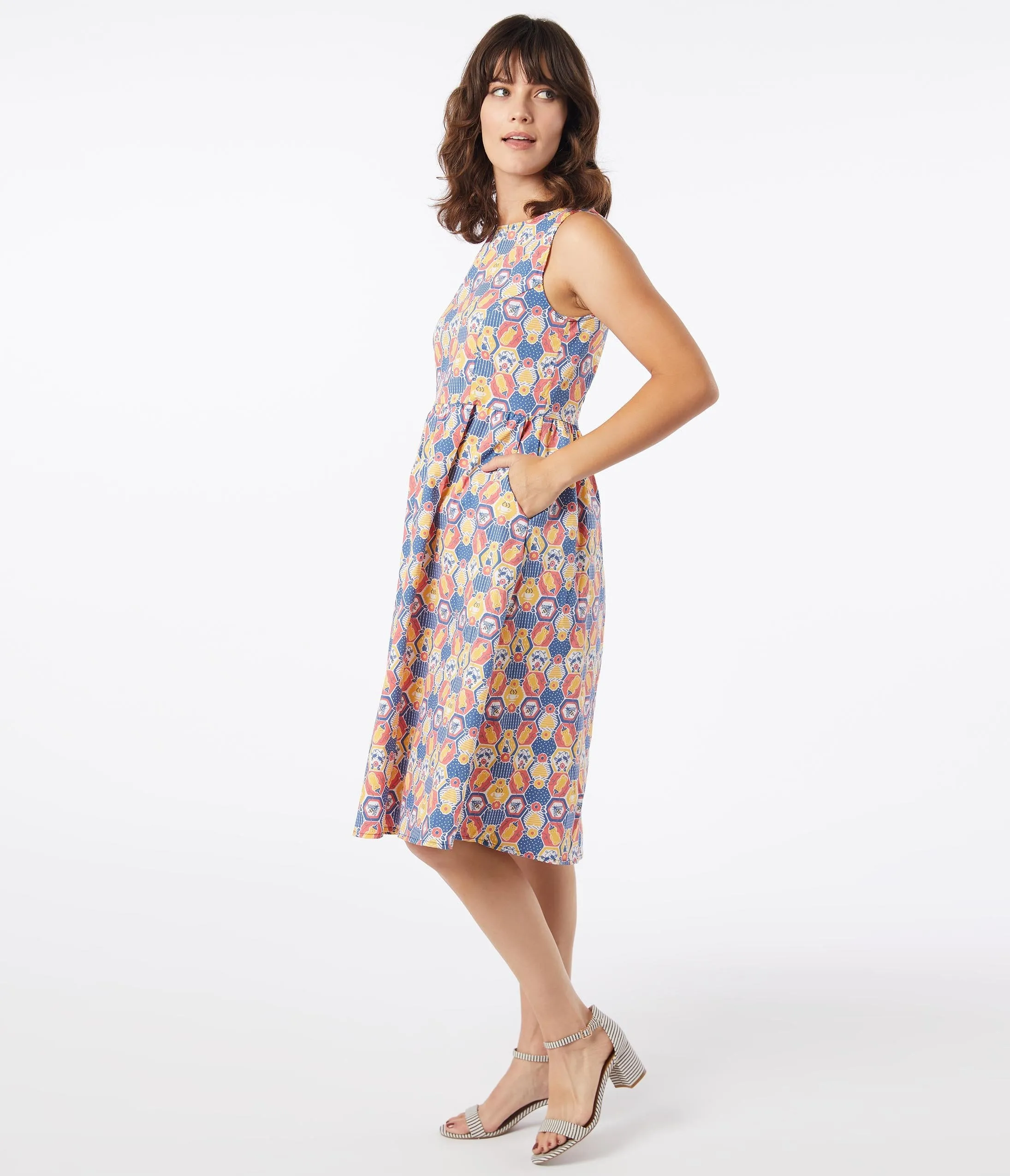 Retro Style Honey Bear & Bees Print Fit & Flare Dress