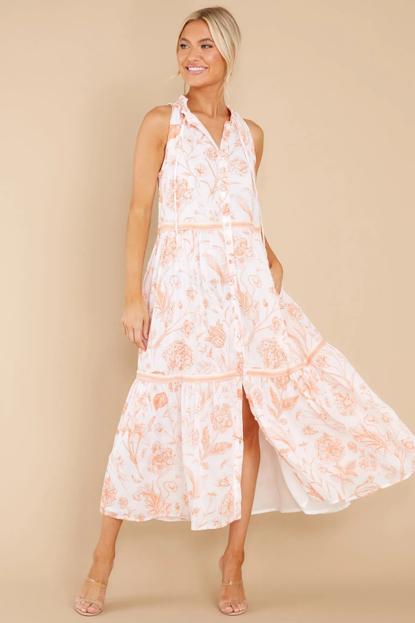 Ro Toile Coral Long Dress