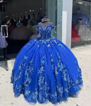 Royal Blue Ball-Gown Off-the-Shoulder Quinceanera Dresses with Appliques