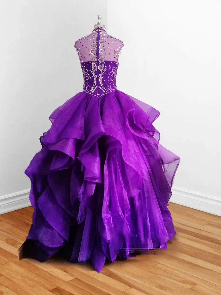 Royal Blue Organza High Neck Quinceanera Dresses Burgundy Prom Dresses