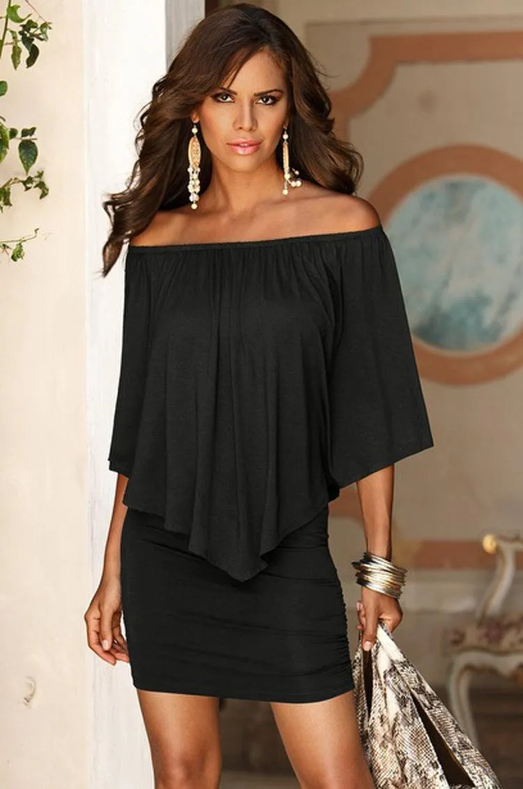 RUFFLE OVERLAY FITTED DRESS