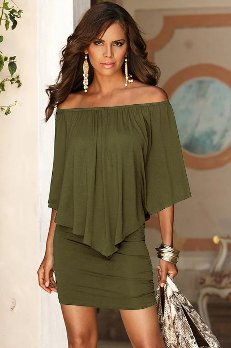 RUFFLE OVERLAY FITTED DRESS