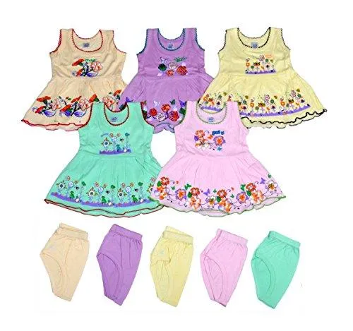 Sathiyas Akash 100% Hosiery cotton Baby Girls Colorful Fancy Dresses - (Set of 5 Dresses) (2-3 Years)