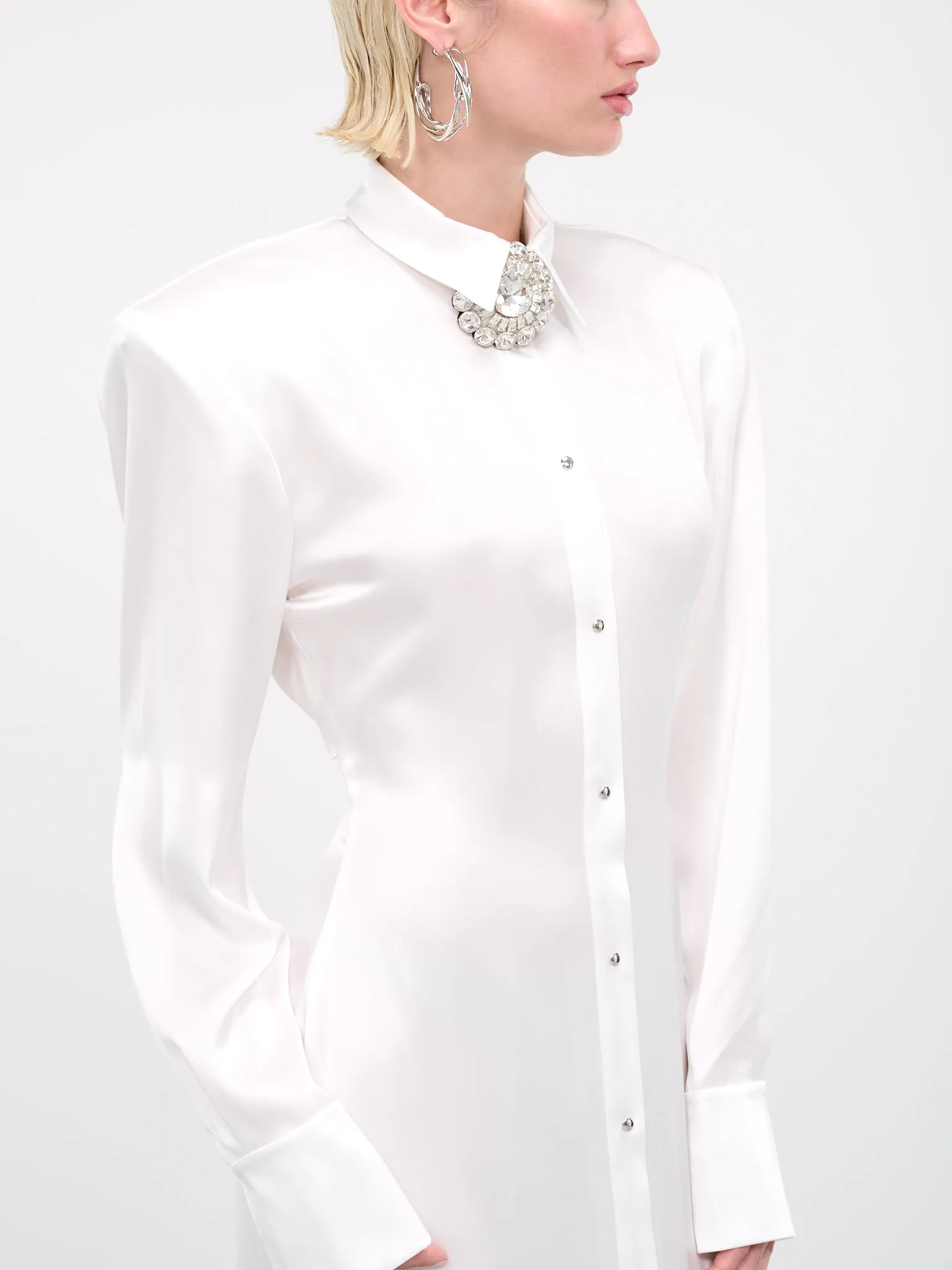 Satin Shirt Gown (DK14L-WHITE-SILVER)