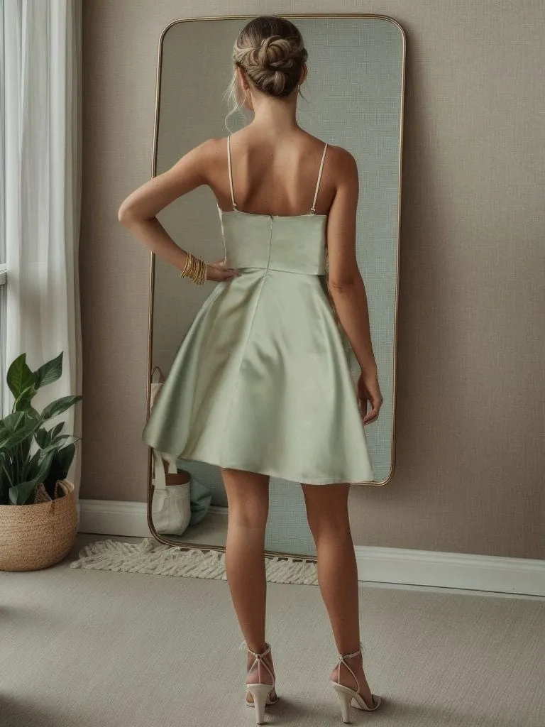 Satin Spaghetti Strap A-Line Backless Short Homecoming Dress