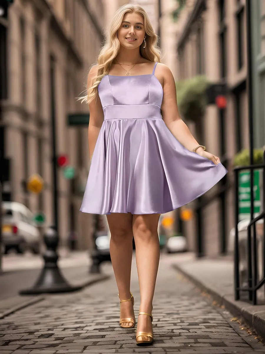 Satin Spaghetti Strap A-Line Backless Short Homecoming Dress