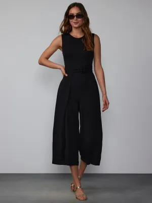 Scuba Crepe Belted Cropped Jumpsuit