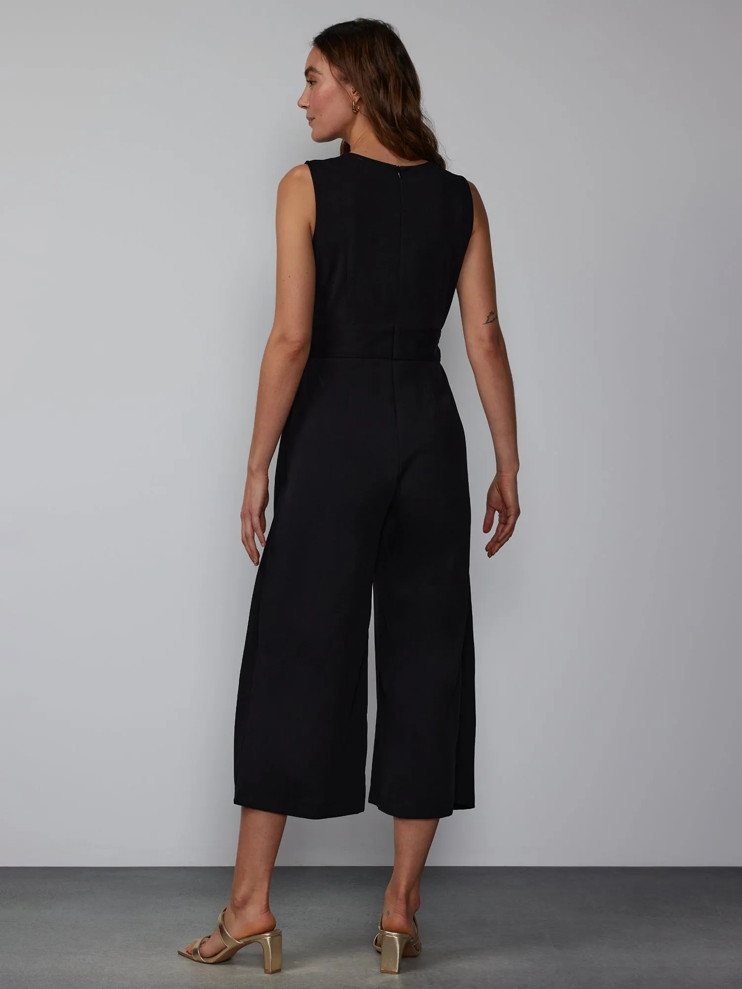 Scuba Crepe Belted Cropped Jumpsuit