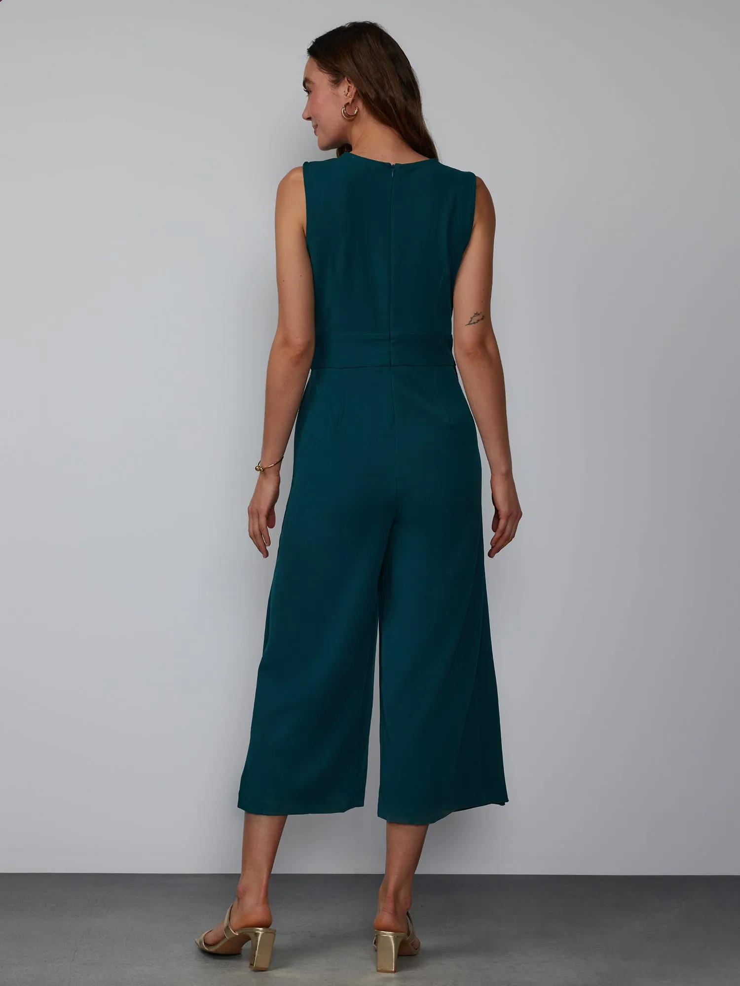 Scuba Crepe Belted Cropped Jumpsuit