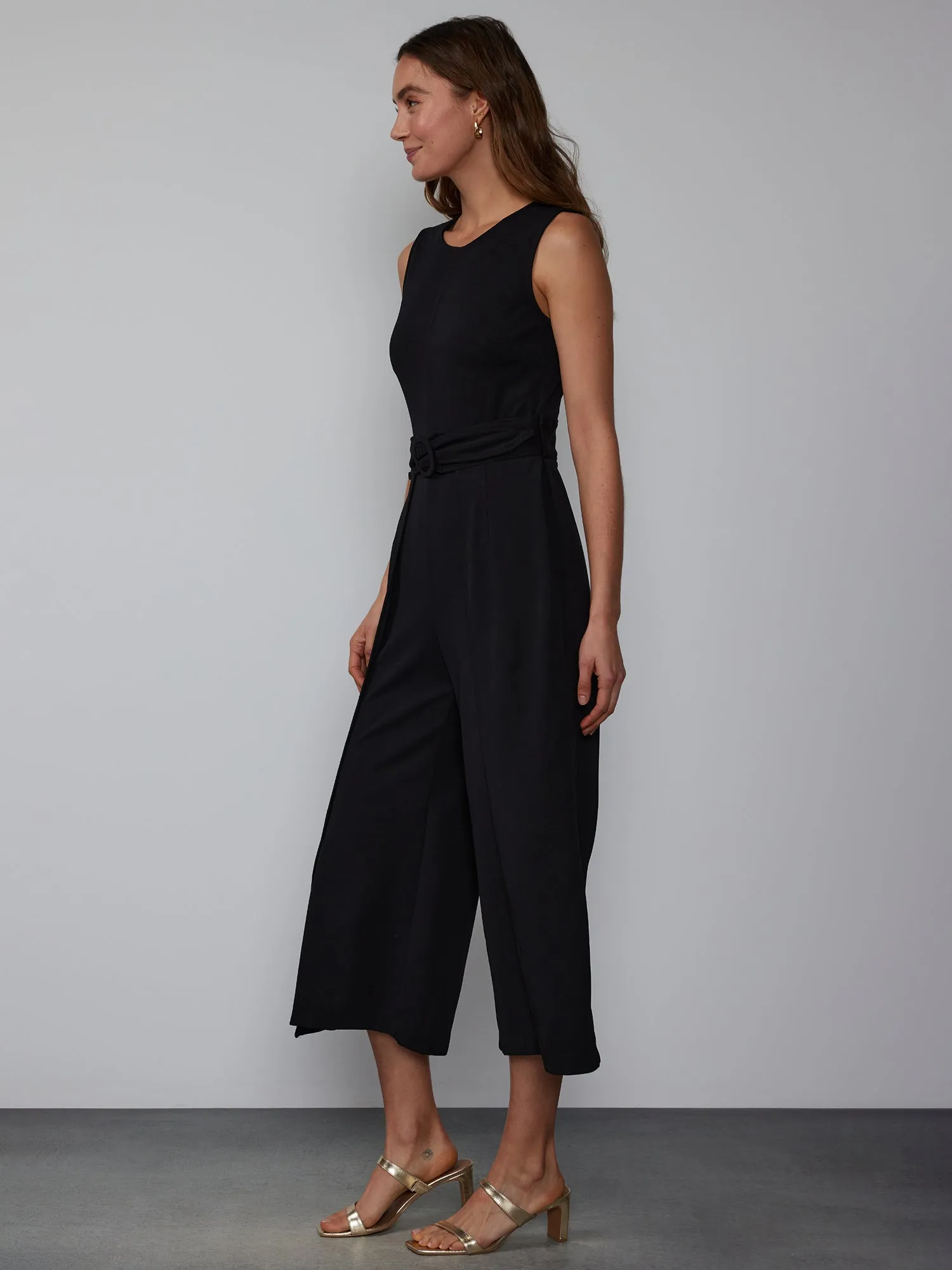 Scuba Crepe Belted Cropped Jumpsuit