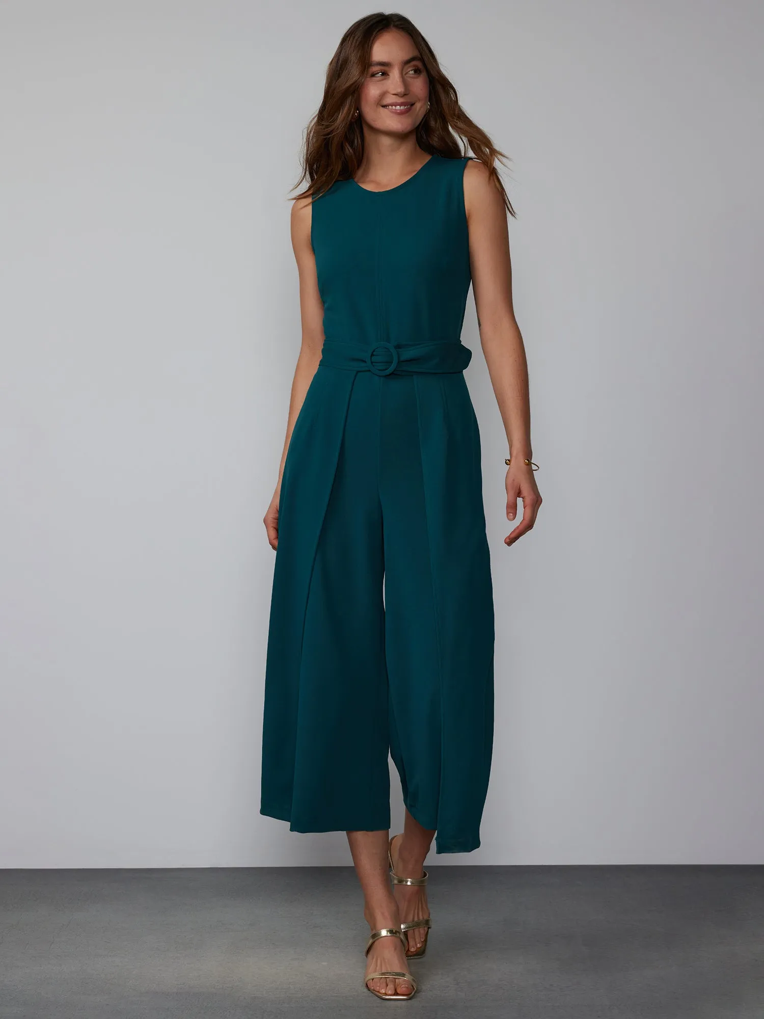 Scuba Crepe Belted Cropped Jumpsuit