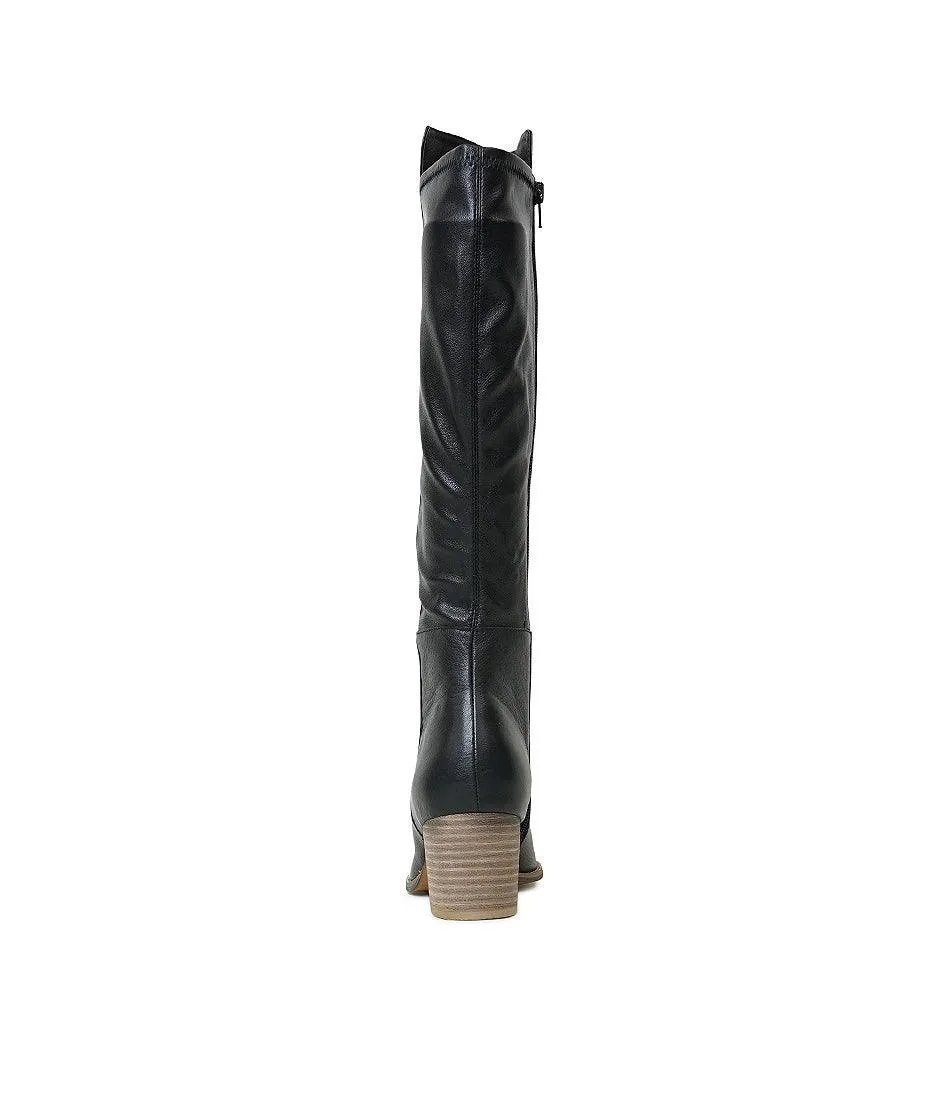 Setley Black/ Natural Heel Leather Knee High Boots