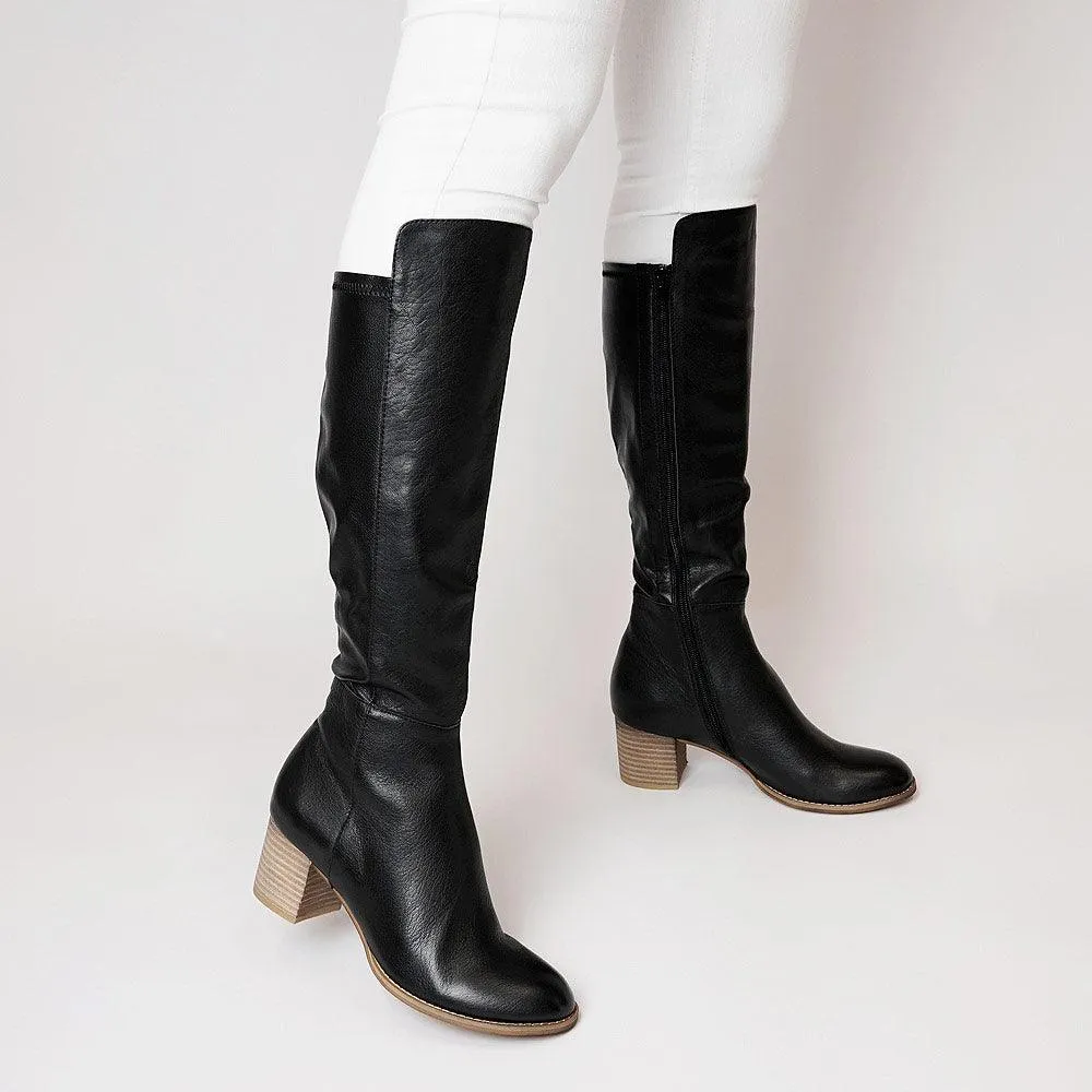 Setley Black/ Natural Heel Leather Knee High Boots