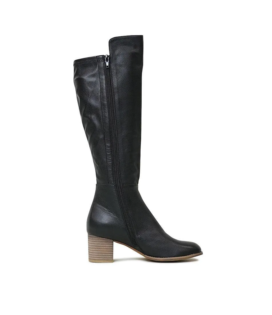 Setley Black/ Natural Heel Leather Knee High Boots