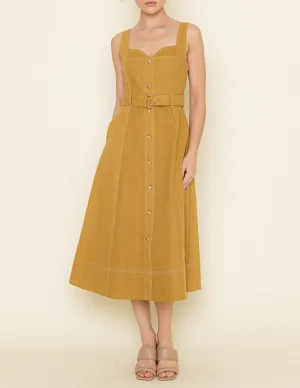 Simone Mustard Denim Fit   Flare Dress