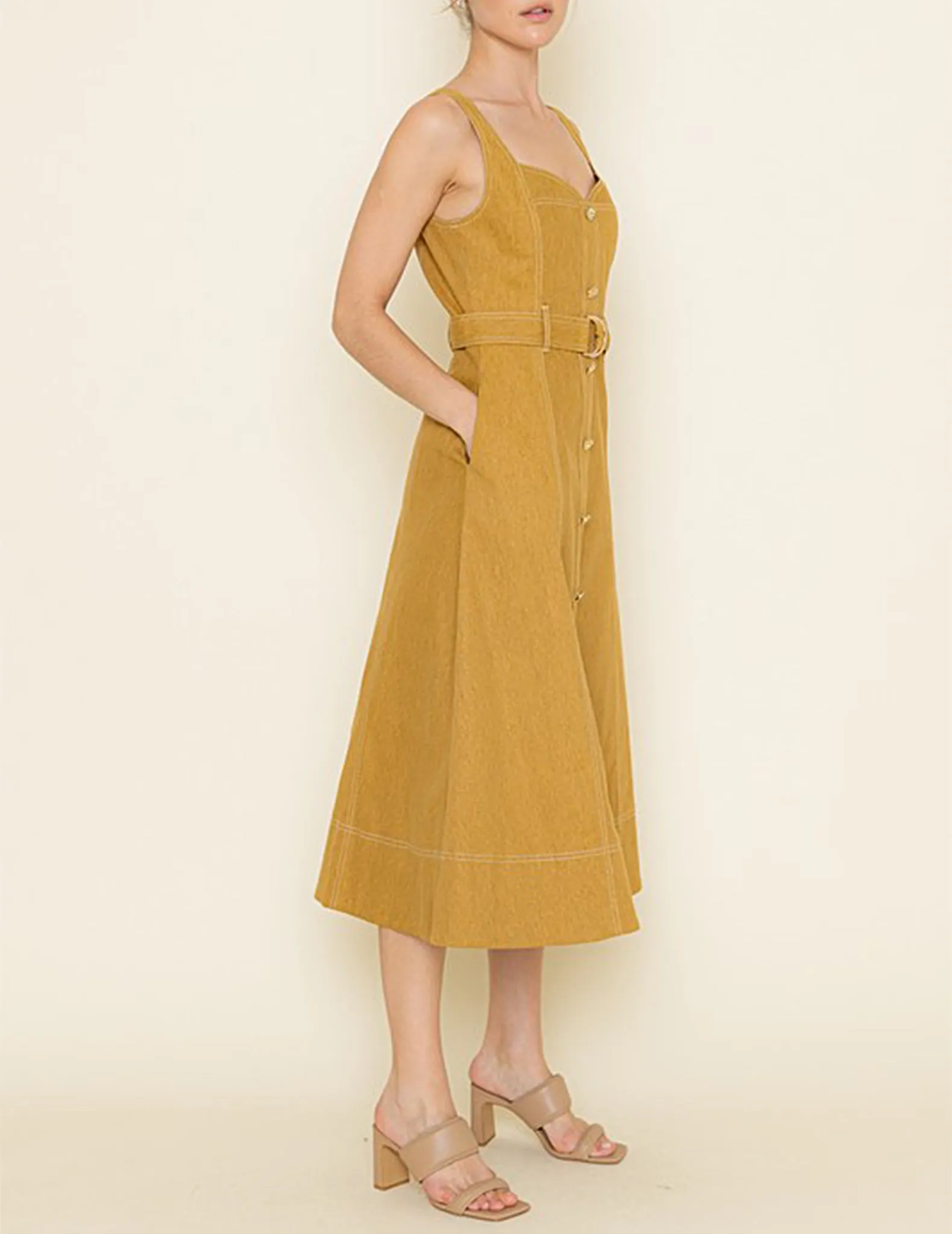 Simone Mustard Denim Fit   Flare Dress