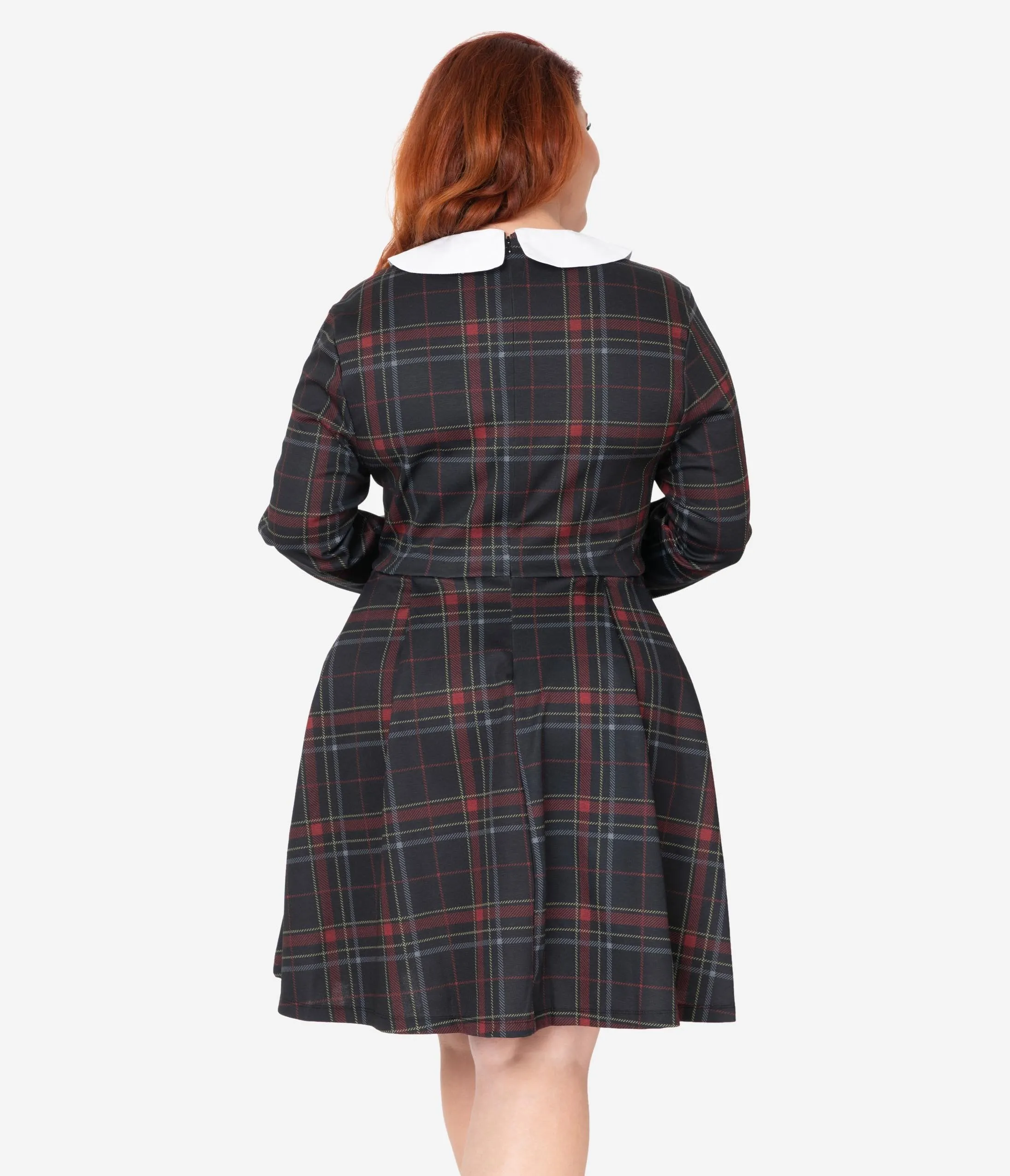 Smak Parlour Plus Size Black & Red Plaid White Collar New A-List Fit & Flare Dress