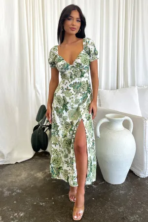 Solem Midi Dress - Green Floral