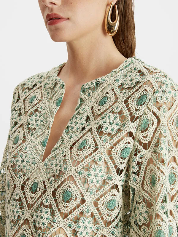 The Kaftan Mini Dress in Agua Macrame