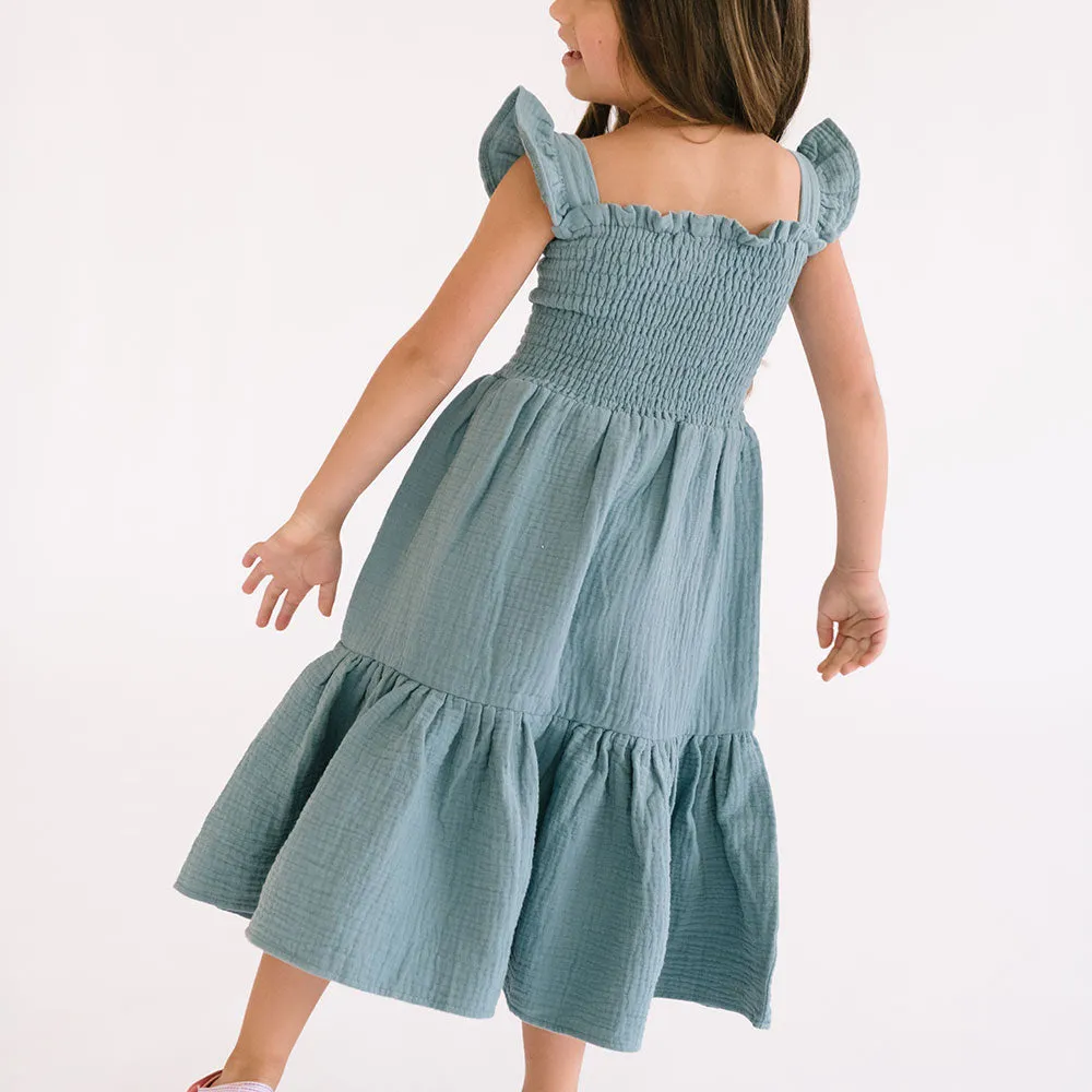 The Smocked Dress in Aegean Blue