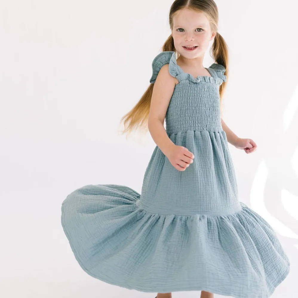 The Smocked Dress in Aegean Blue