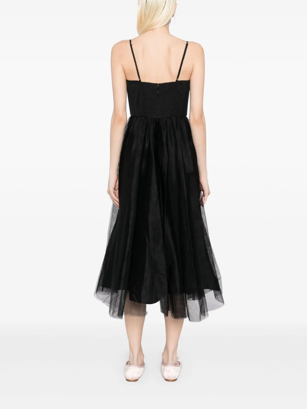 Tulle Corset Midi Dress in Black