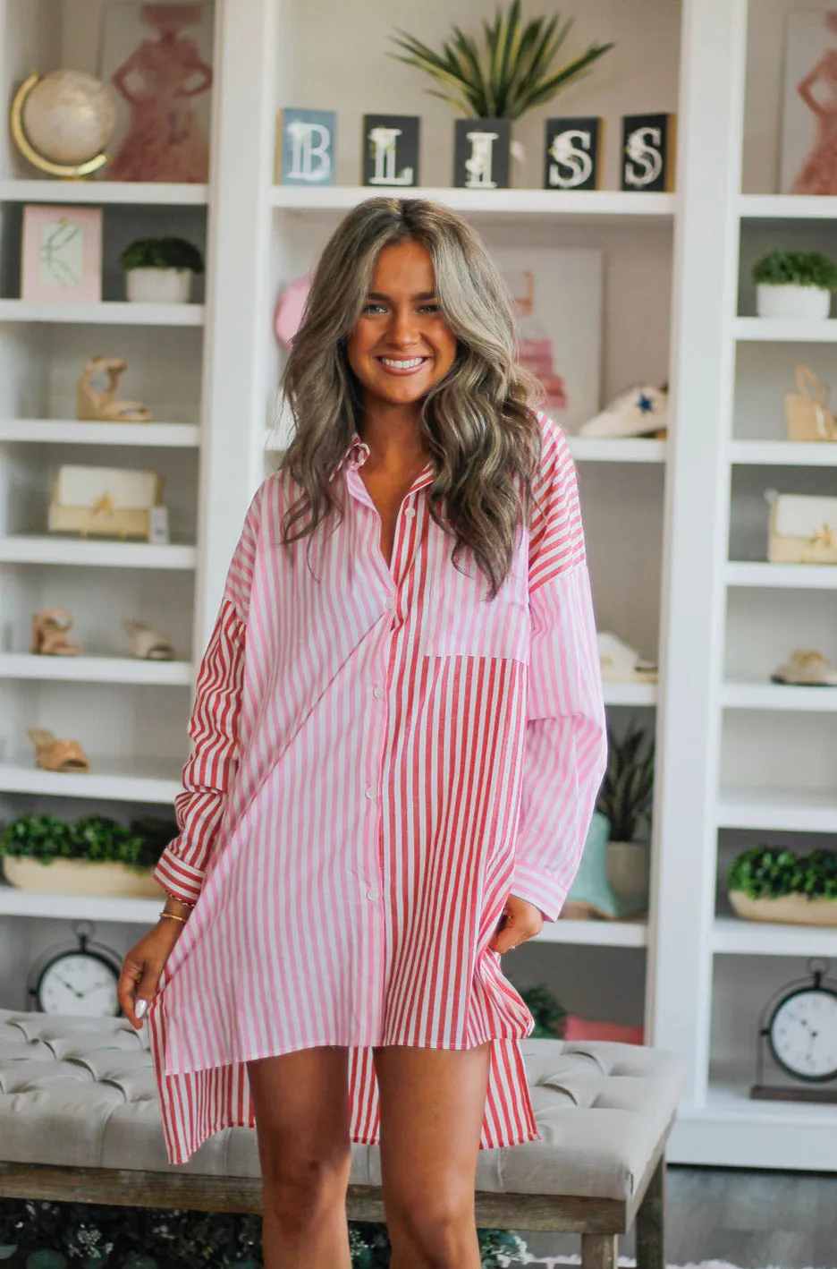 Two Tone Striped Tunic Blouse