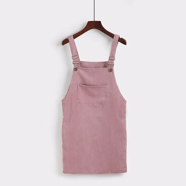 VenusFox Women's Retro Corduroy Dress Autumn Spring Suspender Sundress