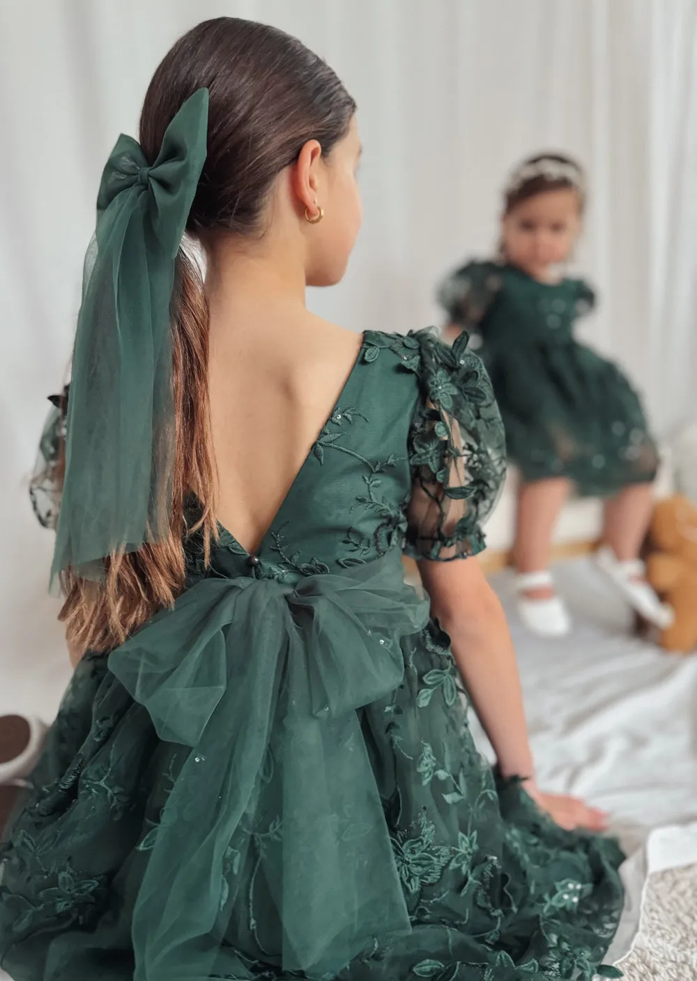 Vienna Long Tulle Bow - Green