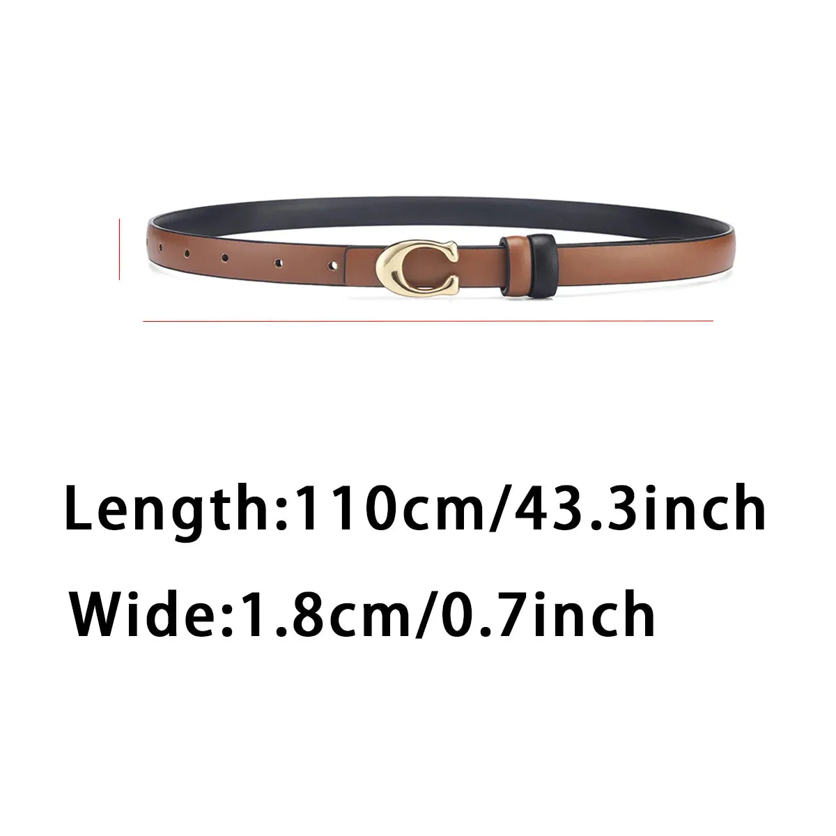 Women C-shaped Buckle Thin Belt for Jeans Dress High Quality PU Leather Luxury Designer Brand Detachable Double Side Denim Belt