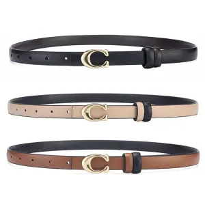 Women C-shaped Buckle Thin Belt for Jeans Dress High Quality PU Leather Luxury Designer Brand Detachable Double Side Denim Belt