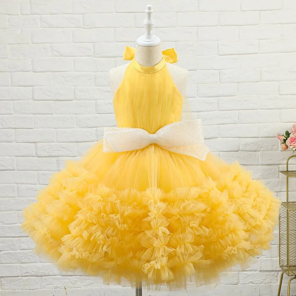 Yellow Baby Girl Puffy Dresses with Bow